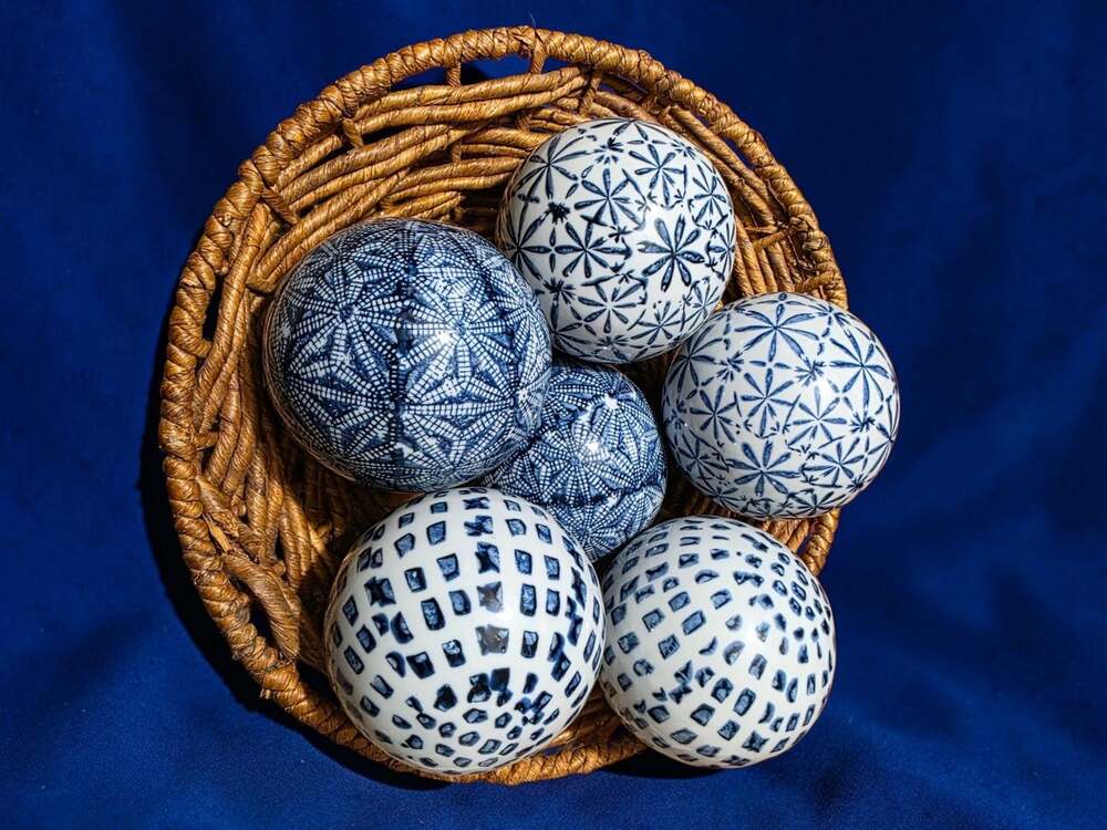 Abbott Collections Blue and White Ceramic Decorative Orbs Spheres Bowl Fillers 6